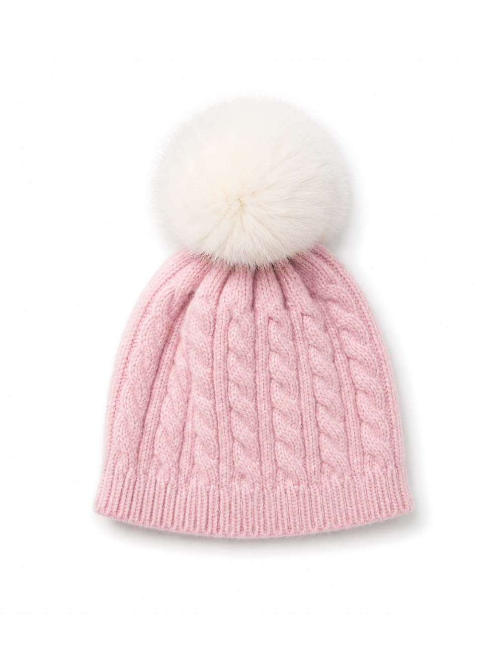 Laura Ashley Pink & White Fuzzy Newborn Pom Beanie Winter Hat Size 0-6M